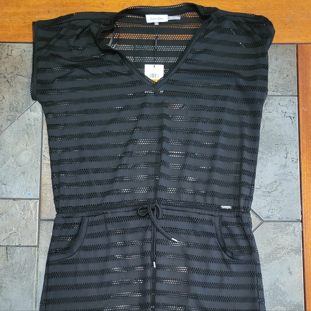 Calvin Klein Black Striped Mesh Dress